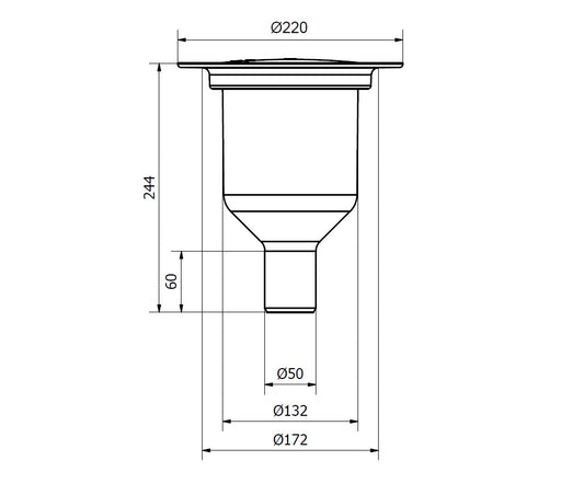 Brage 50, Ø 50 mm-es függőleges kifolyócsonkkal készülő padlóösszefolyó