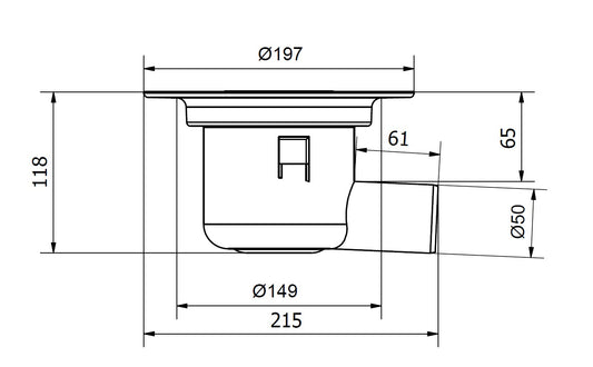Mini Oden 50, Ø 50 mm-es oldalsó kifolyócsonkkal készülő padlóösszefolyó