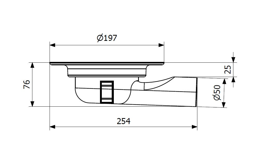 Minimax 50, Ø 50 mm-es vízszintes kifolyócsonkkal készülő padlóösszefolyó