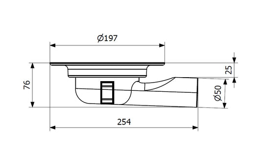 Minimax 50, Ø 50 mm-es vízszintes kifolyócsonkkal készülő padlóösszefolyó