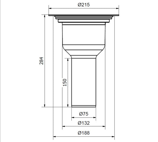 S-Serie Brage 75, Ø 75 mm-es függőleges kifolyócsonkkal készült, beton vagy fafödémekhez ajánlott padlóösszefolyó