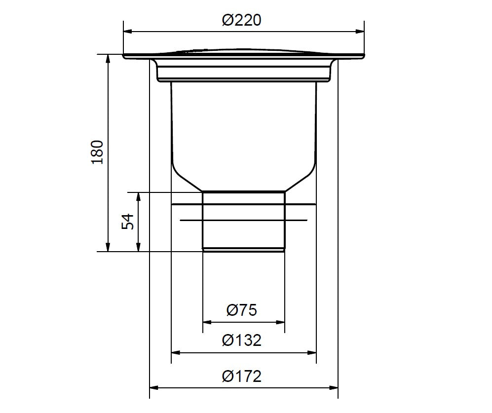 Brage 75, Ø 75 mm-es, rövid függőleges kifolyócsonkkal készülő padlóösszefolyó