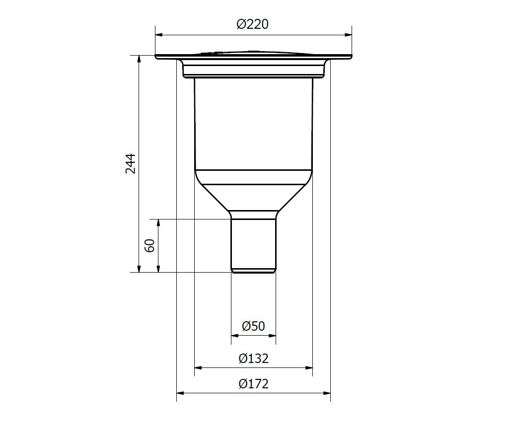 Brage 50,  Ø 50 mm-es függőleges kifolyócsonkkal készülő padlóösszefolyó