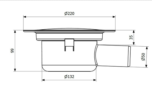 Freja 50, Ø 50 mm-es vízszintes kifolyócsonkkal készülő padlóösszefolyó