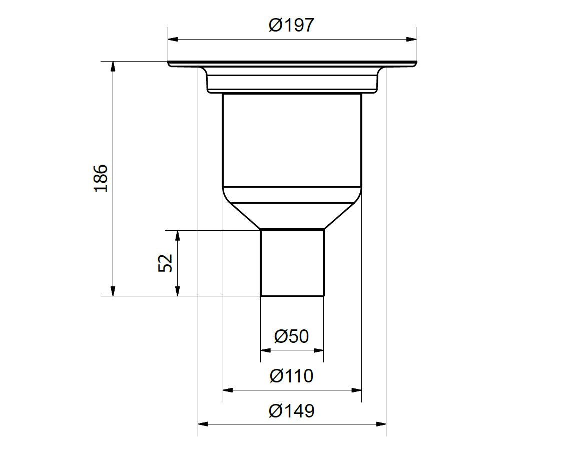 Mini Brage 50, Ø 50 mm-es függőleges kifolyócsonkkal készülő padlóösszefolyó