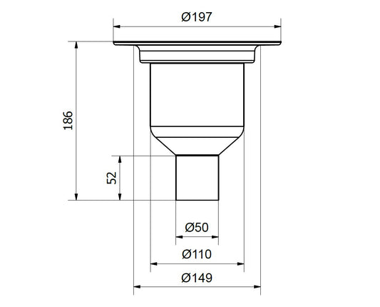 Mini Brage 50, Ø 50 mm-es függőleges kifolyócsonkkal készülő padlóösszefolyó