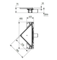 Purus Corner Tile Insert, szerelőkészlettel - 59 mm szerkezeti magasságú összefolyó, Ø 50 mm-es vízszintes kifolyócsonkkal