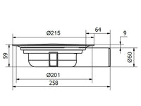 Minimax S-Serie csekély, 59 mm magasságú, Ø 50 mm-es vízszintes kifolyócsonkkal készülő padlóösszefolyó