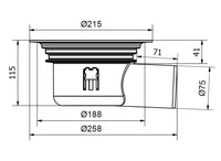 S-Serie Oden 75, Ø 75 mm-es oldalsó kifolyócsonkkal készülő padlóösszefolyó