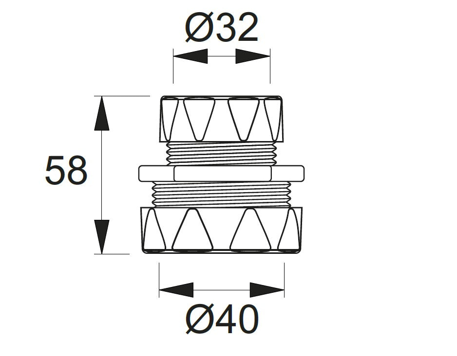 Socket szorítógyűrűs egyenes, Ø 32 mm-es és Ø 40 mm-es átmeneti csatlakozóidom