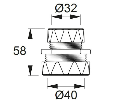 Socket szorítógyűrűs egyenes, Ø 32 mm-es és Ø 40 mm-es átmeneti csatlakozóidom