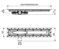 Purus Line Vinyl Plus 600, 83 mm szerkezeti magasságú folyóka, Ø 50 mm-es vízszintes kifolyócsonkkal